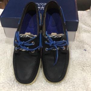 Sperry black and royal blue with zebra